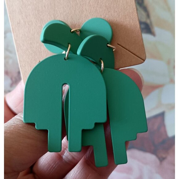 Bold Green Boho Geometric Waterfall Earrings for Pierced Ears Fashion NEW - Picture 3 of 5